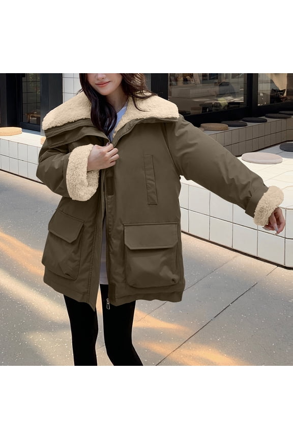 Vivianyn HD Women's Oversized Puffer Jacket, Faux Shearling Trim Collar Winter Coat with Large Pockets,Army Green,Size M-XXL