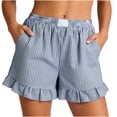 thumbnail image 1 of Vivianyn HD Women's Ruffled Hem Striped Shorts, Elastic Waist Casual Loose Fit Summer Bottoms with Pockets,Blue,Size S-XXL, 1 of 7