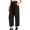 thumbnail image 1 of Vivianyn HD Women's Ruffled Paper Bag Waist Pants, Tie Front Wide Leg Trousers with Pockets,Black,Size S-XXL, 1 of 8