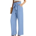 thumbnail image 1 of Vivianyn HD Women's Ruffled Paper Bag Waist Pants, Tie Front Wide Leg Trousers with Pockets,Light Blue,Size S-XXL, 1 of 8