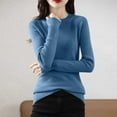 thumbnail image 1 of Vivianyn HD Women's Solid Slim Fit Crew Neck Knit Top, Long Sleeve Base Layer,Blue,Size S-XXL, 1 of 5