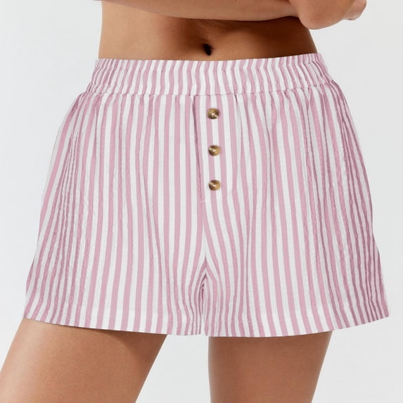 Vivianyn HD Women's Striped Button Shorts, Casual Summer Shorts with Pockets,Pink,Size S-XL