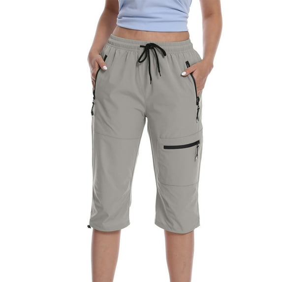 Vivianyo HD Capris Pants for Women 2024 Casual Color Casual Elastic High Waist Wide Cropped Leg Loose Outdoor Fitness Running Climbing Trousers Pocket Pants Linen Shorts Summer Saving Clearance