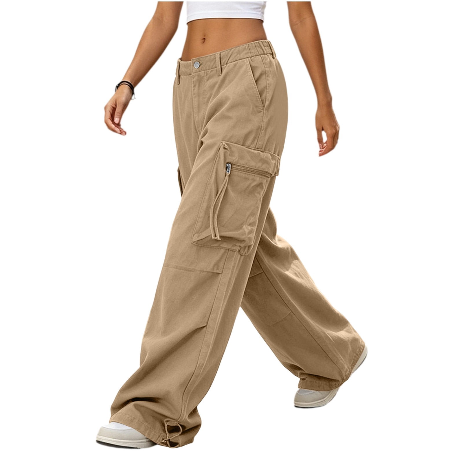 Vivianyo HD Cargo Pants Women with Drawstring Hem, Button Zipper Fly ...