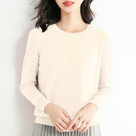 Vivianyo HD Casual Women's Long-Sleeve T-Shirt Women's Fashion R-Neck Long Sleeve Loose Solid Color Blouse