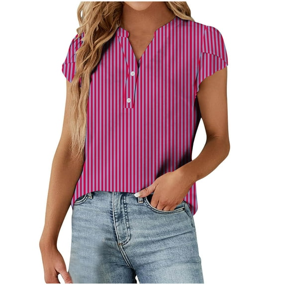 Vivianyo HD Casual Women's Summer Short Sleeve T-Shirt Fashion Women's Casual Tops Print Blouses Button Shirts Short Sleeve V Neck T-shirt