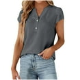 thumbnail image 1 of Vivianyo HD Casual Women's Summer Short Sleeve T-Shirt Fashion Women's Casual Tops Solid Blouses Button Shirts Short Sleeve V Neck T-shirt, 1 of 5