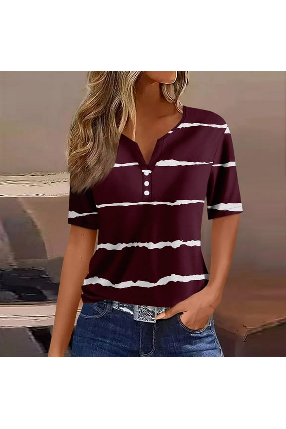 Casual Women's Summer Short Sleeve T-Shirt Women's Fashion Printed Short Sleeves Blouse Round Neck Casual Tops