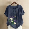 thumbnail image 1 of Vivianyo HD Casual Women's Summer Short Sleeve T-Shirt Women's Summer Casual Round Neck Short Sleeve Flower Printing Loose Shirt Tops, 1 of 5