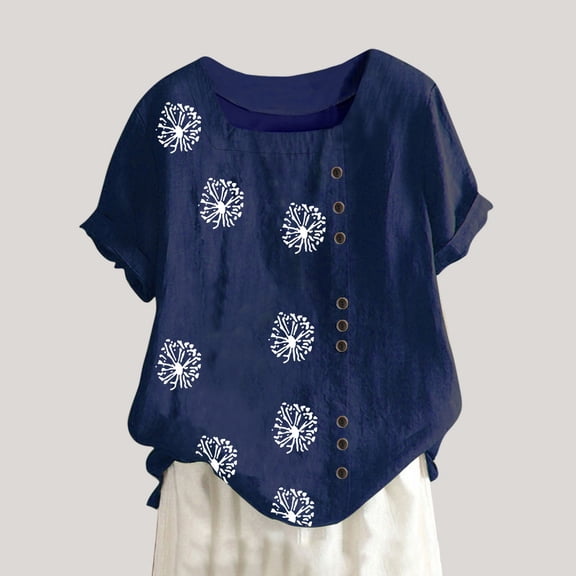 Vivianyo HD Casual Women's Summer Short Sleeve T-Shirt Women's Summer Casual Short Sleeve Flower Printing Loose Shirt Tops