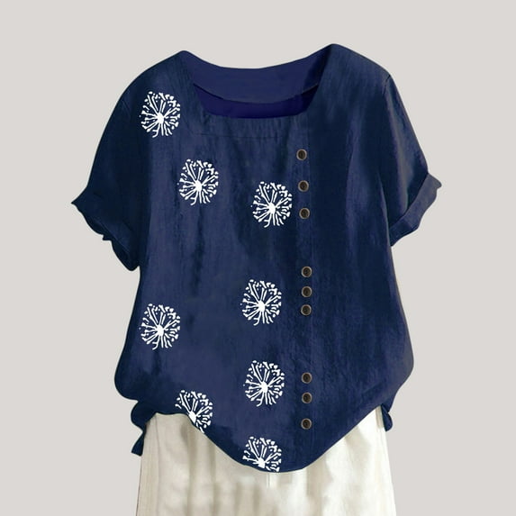 Vivianyo HD Casual Women's Summer Short Sleeve T-Shirt Women's Summer Casual Short Sleeve Flower Printing Loose Shirt Tops