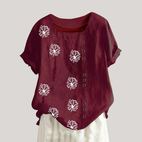 Vivianyo HD Casual Women's Summer Short Sleeve T-Shirt Women's Summer Casual Short Sleeve Flower Printing Loose Shirt Tops