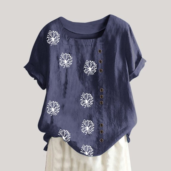 Vivianyo HD Casual Women's Summer Short Sleeve T-Shirt Women's Summer Casual Short Sleeve Flower Printing Loose Shirt Tops