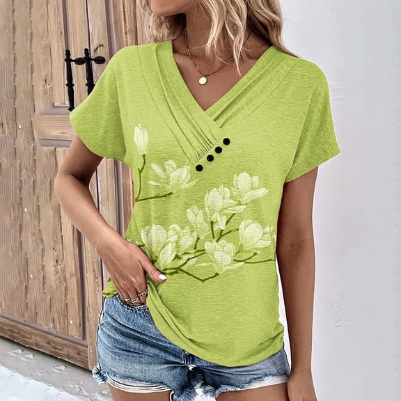 Vivianyo HD Casual Women's Summer Short Sleeve T-Shirt Women's V-Neck Fashion Casual Short-Sleeved Spring And Summer Top