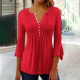 thumbnail image 1 of Vivianyo HD Classic Women's 3/4 Sleeve Shirt Women's Casual Button Pleated Waist Flared Cropped 3/4 Sleeve Top, 1 of 5