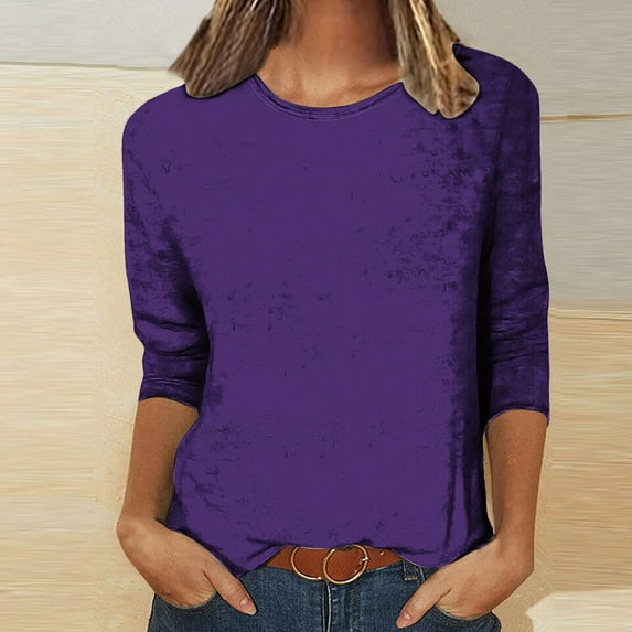 Vivianyo HD Classic Women's 3/4 Sleeve Shirt Women's Fashion Solid T-shirt 3/4 Sleeves Blouse Round Neck Casual Tops