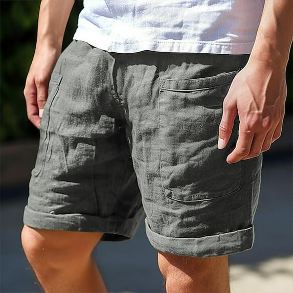 Vivianyo HD Fashion Summer Shorts for Big Mens and Tall Men's Cotton Elastic Drawstring Color Sports Pocket Shorts