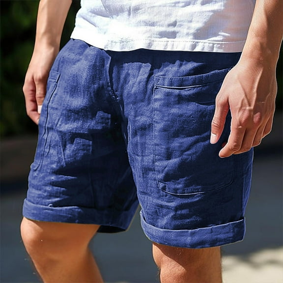Vivianyo HD Fashion Summer Shorts for Big Mens and Tall Men's Cotton Elastic Drawstring Color Sports Pocket Shorts
