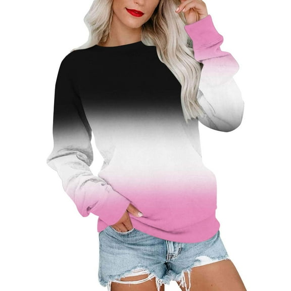 Vivianyo HD Ladies' Casual Hoodie Women's Round Neck Fashion Casual Long Sleeve Print Sweatshirt Tops Blouse