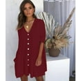 thumbnail image 1 of Vivianyo HD Long Sleeve Dress for Women Women's Fashion Casual V-Neck Solid Short Sleeve Button Pocket Short Dress, 1 of 5