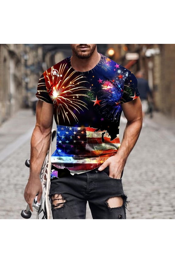 Men's American Flag Printed Patriotic Eagle Tshirts Fourth Of July Skull Round Neck Short Sleeve Work Out T-Shirt for Men Independence Day Fashion Shirts 2024 Tops