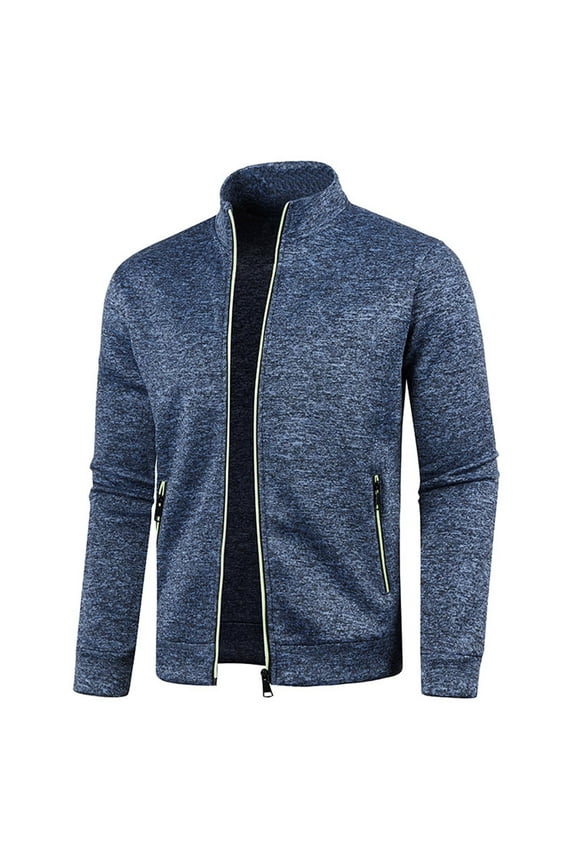 Men's Cardigan Sweaters Full Zip Up Stand Collar Slim Fit Casual Knitted Sweater with 2 Front Pockets Navy