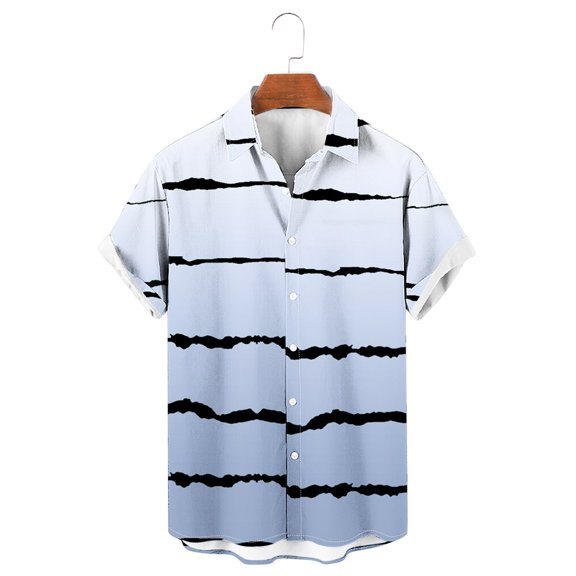 Vivianyo HD Men's Casual Solid Short Sleeve Hawaii Button Down Shirt Men Casual Fashion Turndown Collar Stripe Printing Short Sleeve Button Shirt Tops Blouse