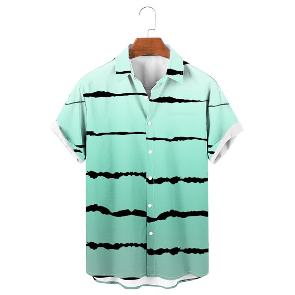 Vivianyo HD Men's Casual Solid Short Sleeve Hawaii Button Down Shirt Men Casual Fashion Turndown Collar Stripe Printing Short Sleeve Button Shirt Tops Blouse