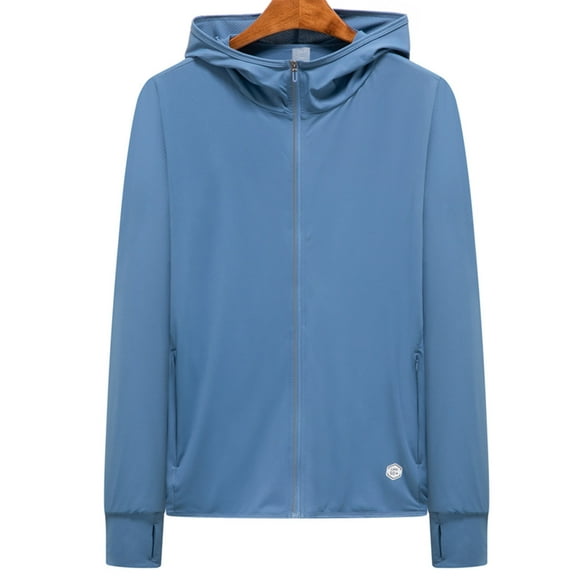 Vivianyo HD Men's Hooded Long Sleeve Sun Protection Jacket Men Casual Solid Sports Hooded Long Sleeve Zipper Sun-proof High Elastic Jacket