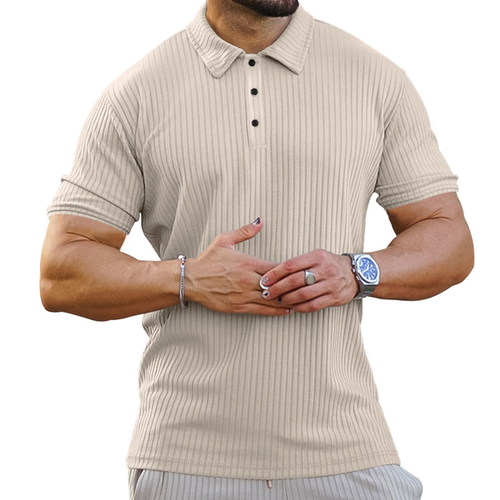 Vivianyo HD Men's Muscle V Neck Polo Shirts Slim Fit Solid Short