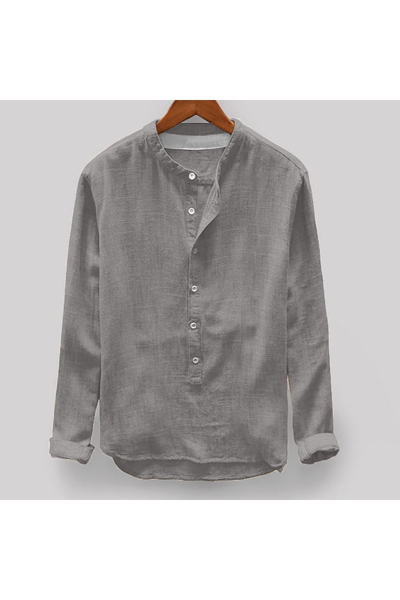 Men's Patchwork Long Sleeve Button-Down Shirt for Spring Men Casual Solid Button Long Sleeve Round Collar Pullover Tops Blouse Shirt