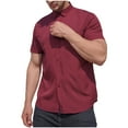 thumbnail image 1 of Vivianyo HD Men's Short Sleeve Henley Shirt Men Casual Fashion Business Short Sleeve Pockets Turn-down Collar Button Shirt Blouse, 1 of 3