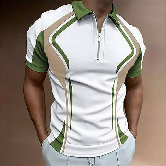 Vivianyo HD Men's Short Sleeve Henley Shirt Men Casual Stripes Zip Turndown Pullover Zipper Short Sleeve Blouse