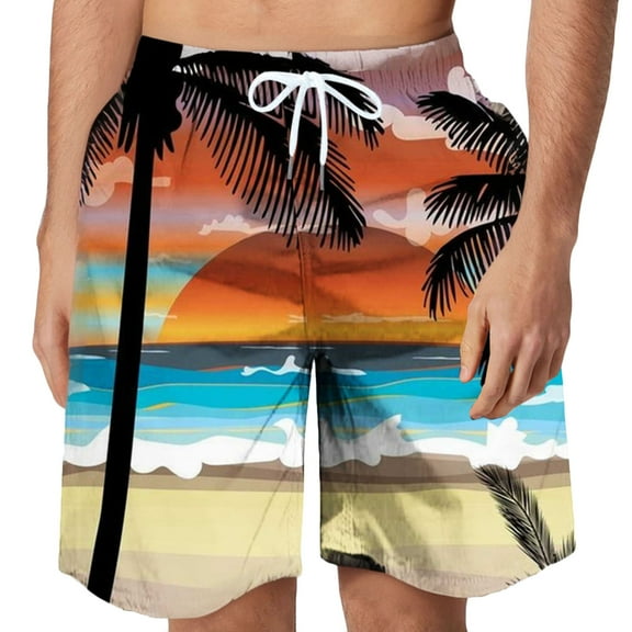 Vivianyo HD Men's Shorts for Summer Men Casual Fashion Print Shorts With Pockets Elastic Waist Beach Pants