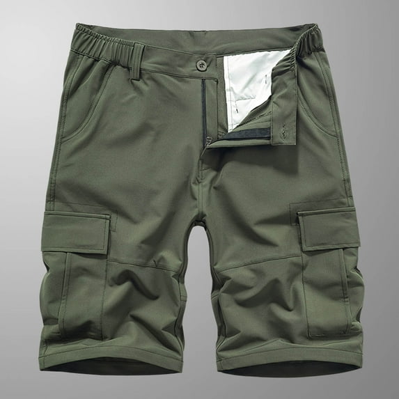 Vivianyo HD Men's Shorts for Summer Men Casual Solid Zipper Button Pockets Elastic Waist Cropped Cargo Shorts