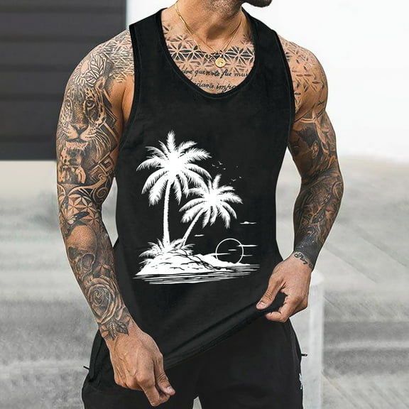 Vivianyo HD Men's Sleeveless Tank Top Big and Tall Men's Tank Colorless Gradient Printing Round Neck Thin Strap Leakage Back Regular Casual Sports Tank Blouses