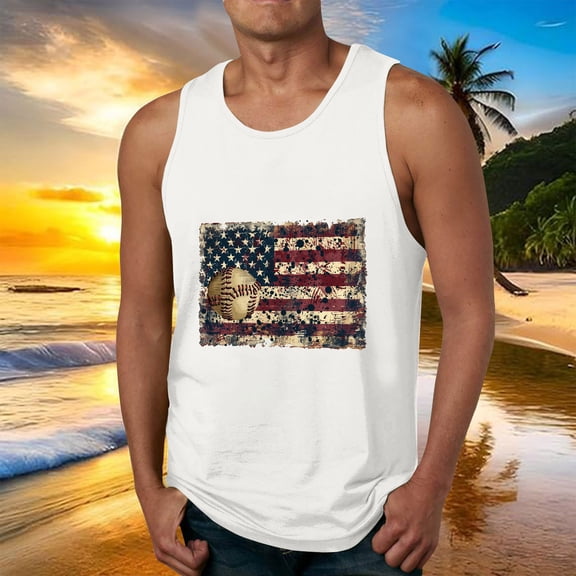 Vivianyo HD Men's Sleeveless Tank Top Big and Tall Men Fashion Casual Summer Loose Waistcoat Print Sport Round-Neck Tank Top