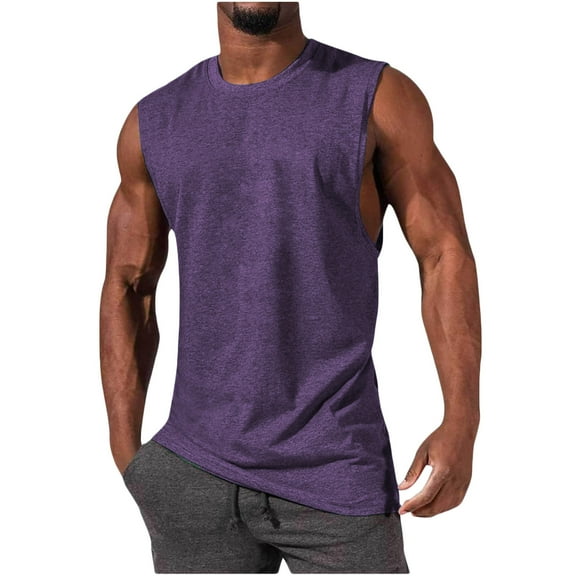 Vivianyo HD Men's Sleeveless Vest Top Summer Men Casual Fashion Solid Pullover Round Neck Sports Tank Tops Blouse