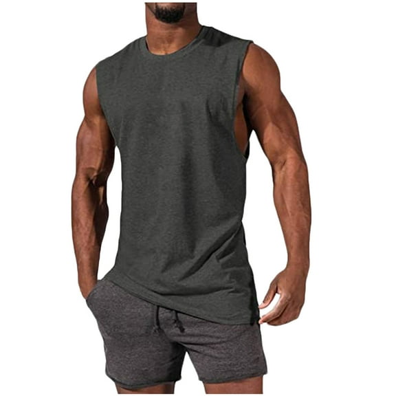 Vivianyo HD Men's Sleeveless Vest Top Summer Men Casual Fashion Solid Pullover Round Neck Sports Tank Tops Blouse