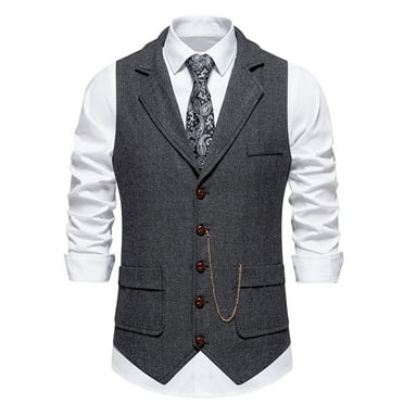 Vivianyo HD Men's Suit Vest Plaid Dress Vest for Men Slim Fit Formal Business Waistcoat Men Solid Fashion Have Pockets Button Turn-down Collar Tanks Tops Blouse