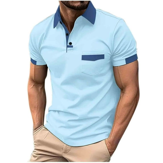 Vivianyo HD Men's tops Henley Shirt Men's Pullover Stand Collar Button Pocket Short Sleeve Top Sports Stand Collar Top/Shirt