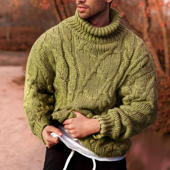 Vivianyo HD Mens Sweaters for the Winter Men's Fashion Winter High Neck Warm Outdoor Long Sleeve Knitted Sweater Top Flash Picks Green for women