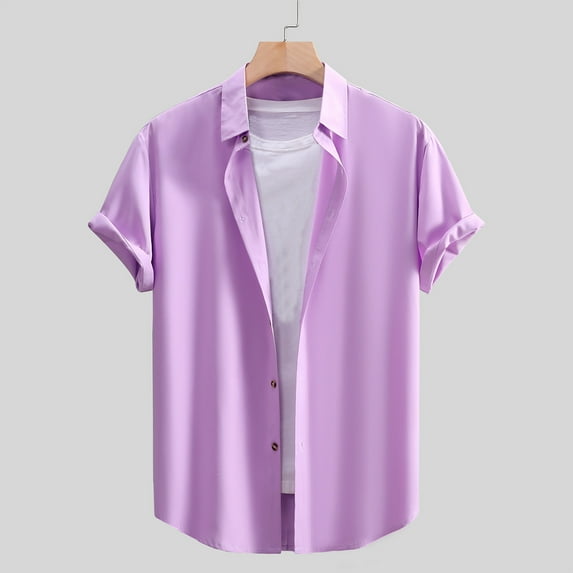 Vivianyo HD Short Sleeve Button Down Casual Tee for Men Men's Formal Color Print Shirt Turndown Collar Blouse Shirt Short Sleeve Turndown Collar Blouse Shirt