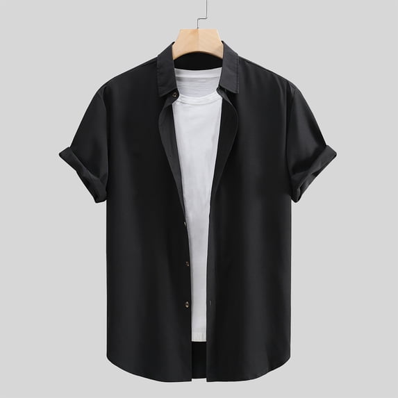 Vivianyo HD Short Sleeve Button Down Casual Tee for Men Men's Formal Color Print Shirt Turndown Collar Blouse Shirt Short Sleeve Turndown Collar Blouse Shirt