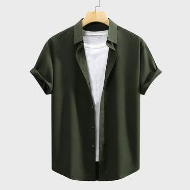Vivianyo HD Short Sleeve Button Down Casual Tee for Men Men's Formal Color Print Shirt Turndown Collar Blouse Shirt Short Sleeve Turndown Collar Blouse Shirt