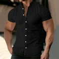 thumbnail image 1 of Vivianyo HD Short Sleeve Button Down Casual Tee for Men Summer European And American Men's Oversized Shirt Solid Color Short Sleeved Stand Up Collar Shirt Cotton Linen Top, 1 of 5