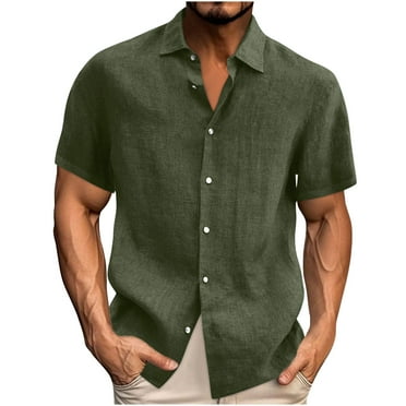 Vivianyo HD Short Sleeve Button Down Casual Tee for Men Men Casual T-shirt Solid Short Sleeve Stand Collar Buttons Pullover Blouse Tops