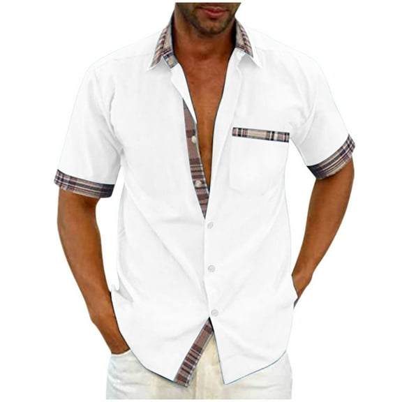 Vivianyo HD Short Sleeve Button Down Casual Tee for Men Men's Fashion Casual Solid Color Short Sleeve Turndown Collar Blouse Shirt