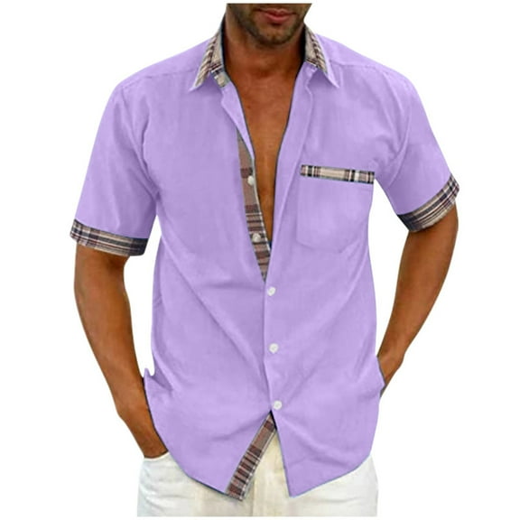 Vivianyo HD Short Sleeve Button Down Casual Tee for Men Men's Fashion Casual Solid Color Short Sleeve Turndown Collar Blouse Shirt