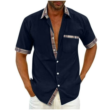 Vivianyo HD Short Sleeve Button Down Casual Tee for Men Men's Fashion Casual Solid Color Short Sleeve Turndown Collar Blouse Shirt